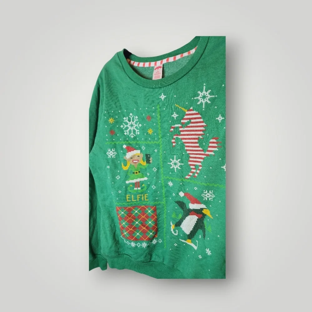 Holiday time Green Elfie Christmas Sweater ugly sweater size M 8 10